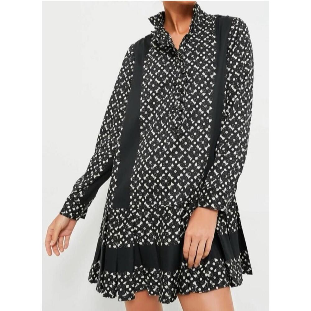 Tuckernuck Black and White Printed Long-Sleeve Ruffle Dress